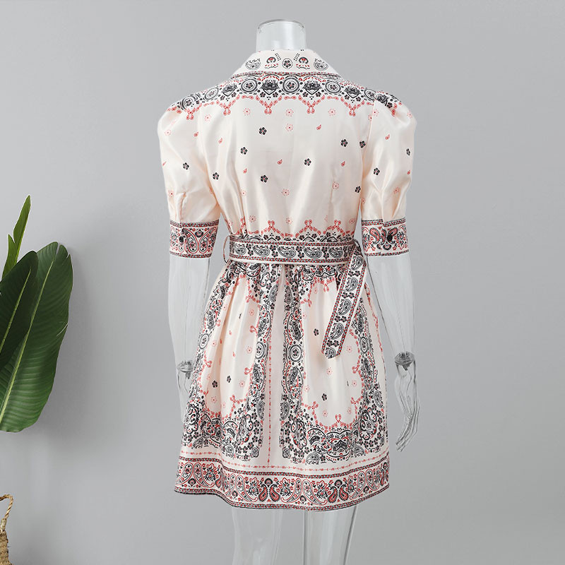 Elegáns, nyomott öves V-nyakú miniruha női divatos, bő, rövid, felfújható ujjú, A-vonalú összefűzött ruhák 2024-es alkalmi parti köntösök