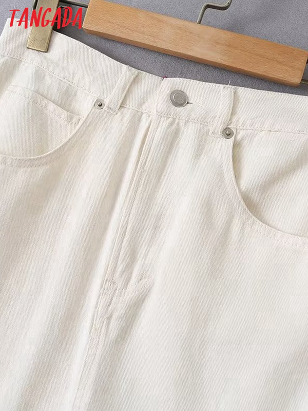 Tangada 2023 női bézs farmer szoknya Vintage cipzáras női elegáns hosszú szoknya 6L65