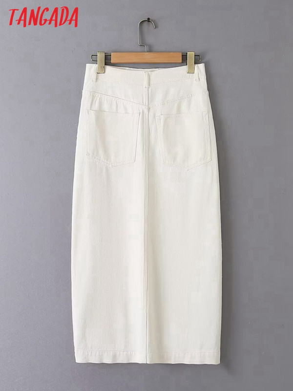 Tangada 2023 női bézs farmer szoknya Vintage cipzáras női elegáns hosszú szoknya 6L65
