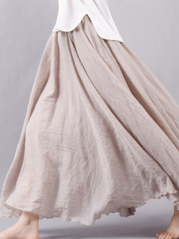 Női elegáns, magas derekú lenvászon maxiszoknya 2022 nyári női alkalmi, rugalmas derékrész, 2 rétegű szoknya saia feminina