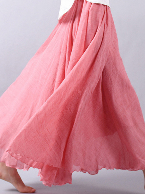 Női elegáns, magas derekú lenvászon maxiszoknya 2022 nyári női alkalmi, rugalmas derékrész, 2 rétegű szoknya saia feminina