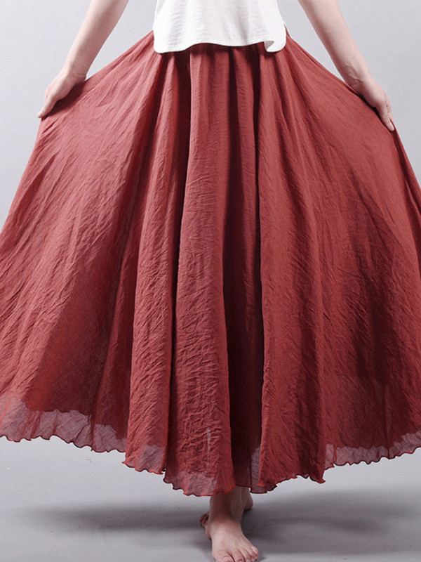 Női elegáns, magas derekú lenvászon maxiszoknya 2022 nyári női alkalmi, rugalmas derékrész, 2 rétegű szoknya saia feminina