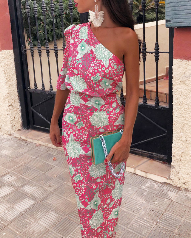 2024-es nyári ruha, elegáns női virágmintás ruha Szexi, divatos női, hát nélküli, ferde nyakú, rövid ujjú ruhák