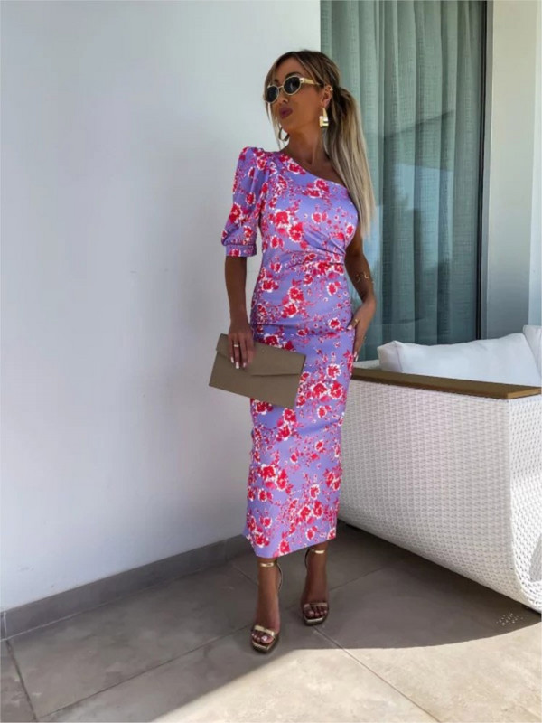 Nyári szexi mintás ruha divat átlós gallér Bodycon csomag csípő Beach party irodai alkalmi ruhák nőknek köntös Femme új