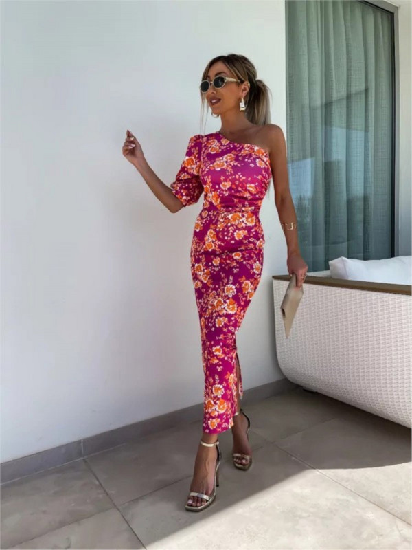 Nyári szexi mintás ruha divat átlós gallér Bodycon csomag csípő Beach party irodai alkalmi ruhák nőknek köntös Femme új