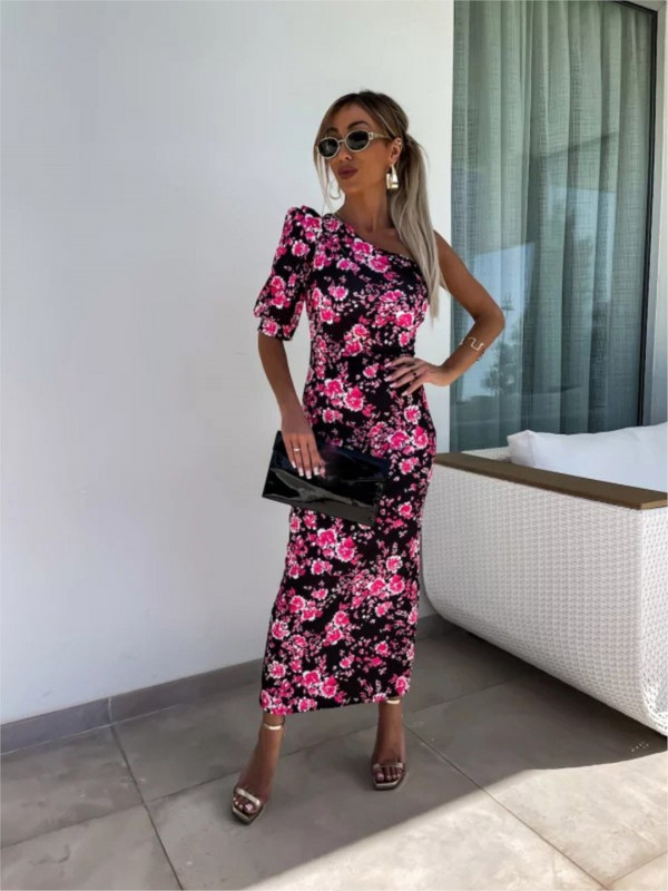 Nyári szexi mintás ruha divat átlós gallér Bodycon csomag csípő Beach party irodai alkalmi ruhák nőknek köntös Femme új