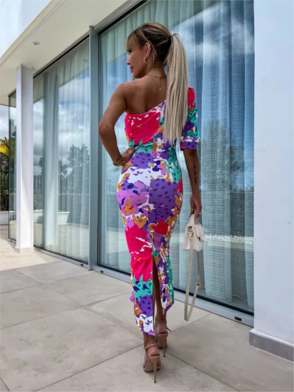 Nyári szexi mintás ruha divat átlós gallér Bodycon csomag csípő Beach party irodai alkalmi ruhák nőknek köntös Femme új