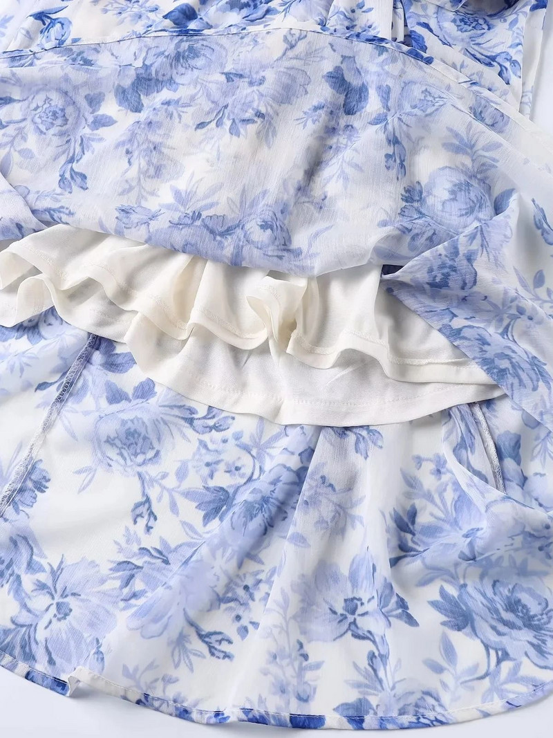 XNWMNZ 2024 női divat nyomott fodros öves ruha vakációs stílusú V-nyakú, hosszú ujjú elülső gombos sokoldalú női midi ruhák