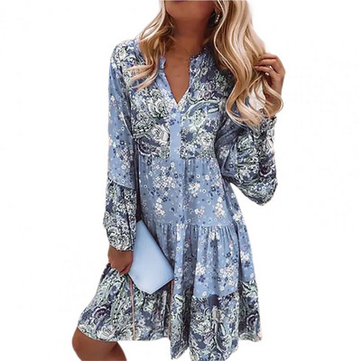 Női ruha Fodor Virágmintás Tavaszi Nyári Beach Party ruha Vintage A-vonalú mini ruha Női ruházat bankettre