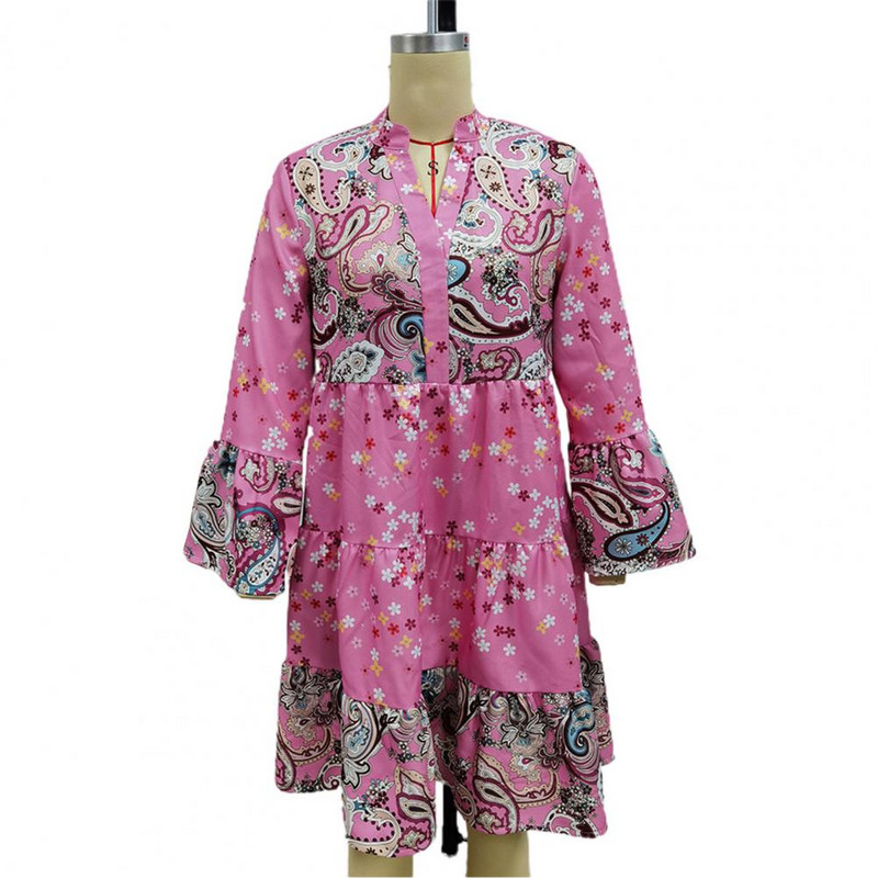 Női ruha Fodor Virágmintás Tavaszi Nyári Beach Party ruha Vintage A-vonalú mini ruha Női ruházat bankettre