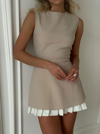 Елегантна пачуърк плисирана къса рокля за жени Модни тънки без ръкави Vestido 2024 Дамски мини рокли за офис пътуване Highstreet