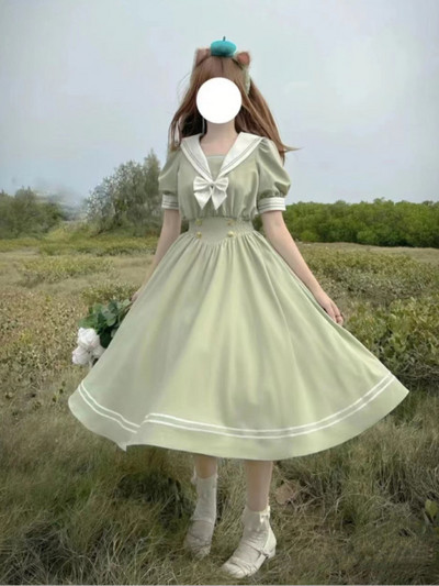 Japán puha nővér aranyos lolita ruha női édes puff ujjú karcsú diák ruhák buli Retro lányok masni salior gallér Vestidos