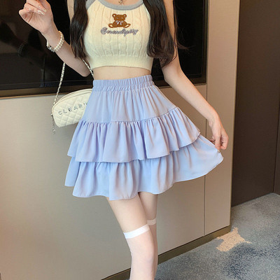 Fodros, női tortaszoknyák, magas derekú, A-vonalú, masszív, minden meccsen édes, szép lányok koreai stílusú, szelíd tavaszi kawaii alkalmi