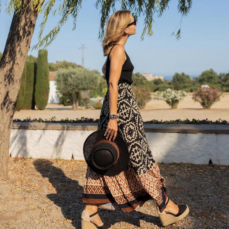 Női maxi szoknya Vintage női szoknya nagy szegéllyel, magas derekú patchwork női nyári szoknya Elasztikus derekú női szoknya női ruhák