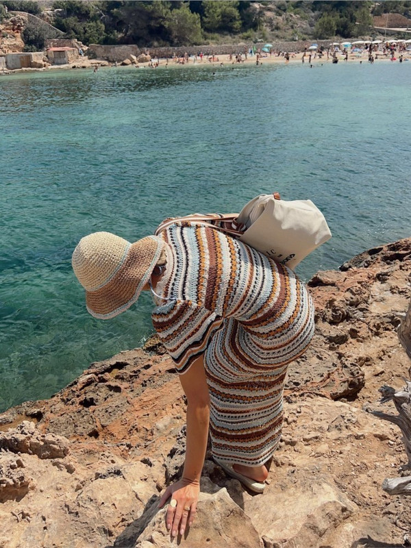 Kötött, csíkos, U-nyakú, rövid ujjú ruhák Női horgolt egyenes Bodycon Vestidos Női divat Alkalmi strand utcai ruházat