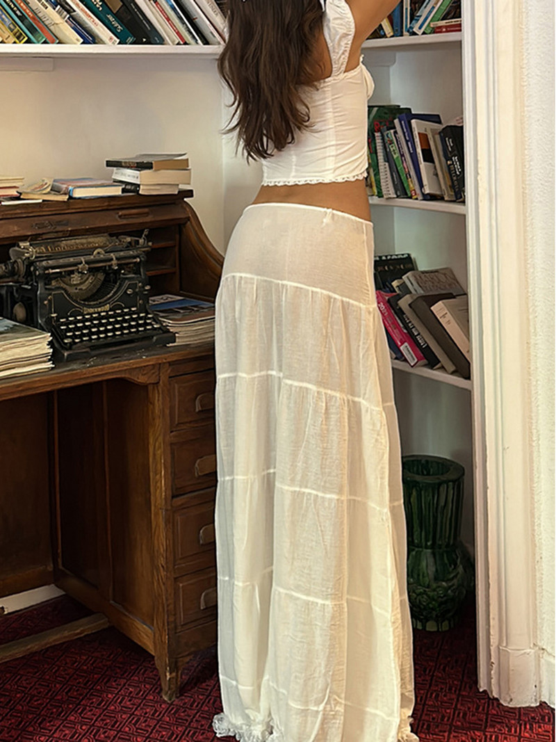 Yoawdats Női akut s Y2K hosszú szoknyák Csipke szegély megkötős Alacsony derékú szoknyák Tavaszi nyári divat Alkalmi szoknyák