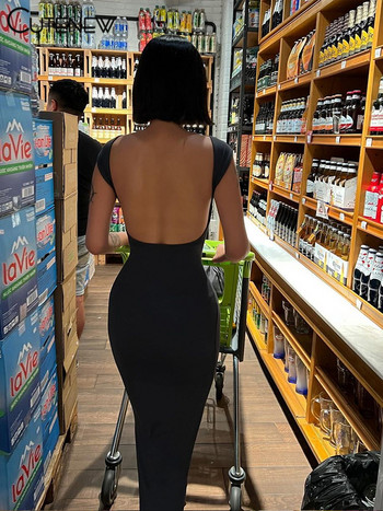 Cutenew Κομψό κοντομάνικο Bodycon Maxi Φόρεμα με λαιμόκοψη Ο μασίφ γυναικείο εξώπλατο καλοκαιρινό σέξι streetwear Stretch ρόμπα γυναικεία φορέματα