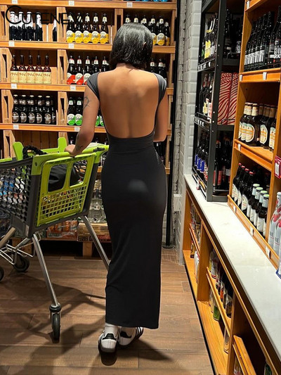 Aranyos, elegáns, rövid ujjú Bodycon Maxi ruha O-nyakú, tömör női hát nélküli nyári szexi utcai ruházat, sztreccs köntös női ruhák