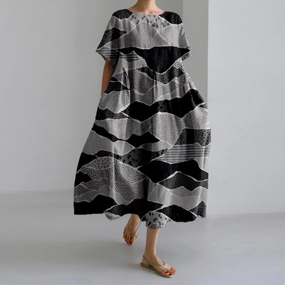 Női őszi alkalmi laza ruha virágmintás nyakkivágással, rövid ujjú, nagyméretű, A-vonalú szoknya hölgy divat utcai csípő ruhák