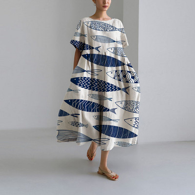 Női őszi alkalmi laza ruha virágmintás nyakkivágással, rövid ujjú, nagyméretű, A-vonalú szoknya hölgy divat utcai csípő ruhák