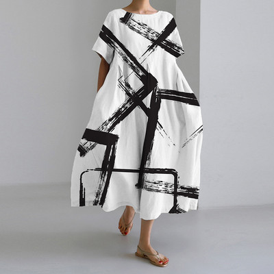 Női őszi alkalmi laza ruha virágmintás nyakkivágással, rövid ujjú, nagyméretű, A-vonalú szoknya hölgy divat utcai csípő ruhák