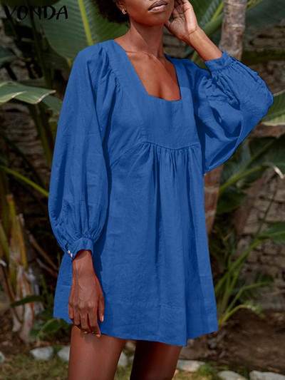 VONDA női elegáns napruha, egyszínű, rövid mini ruha 2024-es nyári hosszú ujjú, négyzetes gallérral, alkalmi, hajtogatott, bő nadrág
