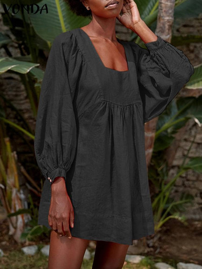 VONDA női elegáns napruha, egyszínű, rövid mini ruha 2024-es nyári hosszú ujjú, négyzetes gallérral, alkalmi, hajtogatott, bő nadrág