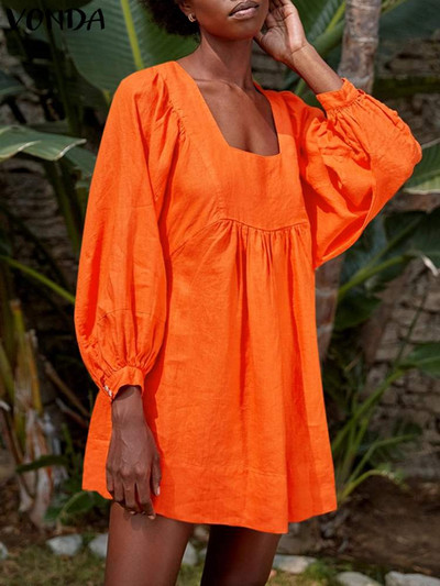 VONDA női elegáns napruha, egyszínű, rövid mini ruha 2024-es nyári hosszú ujjú, négyzetes gallérral, alkalmi, hajtogatott, bő nadrág