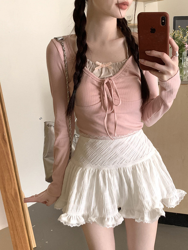 Nyári új fehér, édes redőzött miniszoknya női fodros szoknya béléssel Elasztikus, magas derekú szoknyák női Kawaii Y2k ruházat