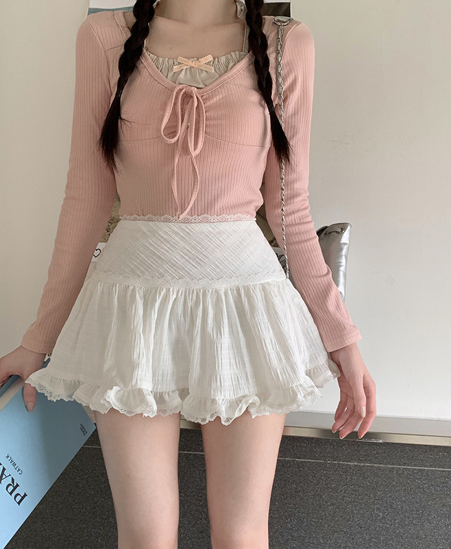 Nyári új fehér, édes redőzött miniszoknya női fodros szoknya béléssel Elasztikus, magas derekú szoknyák női Kawaii Y2k ruházat