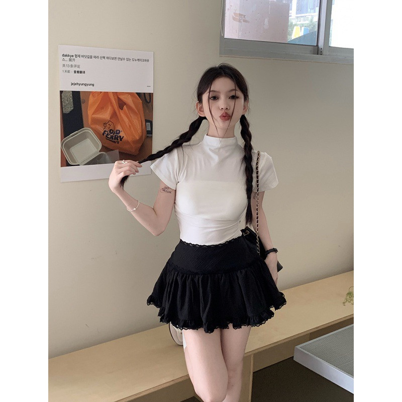 Nyári új fehér, édes redőzött miniszoknya női fodros szoknya béléssel Elasztikus, magas derekú szoknyák női Kawaii Y2k ruházat