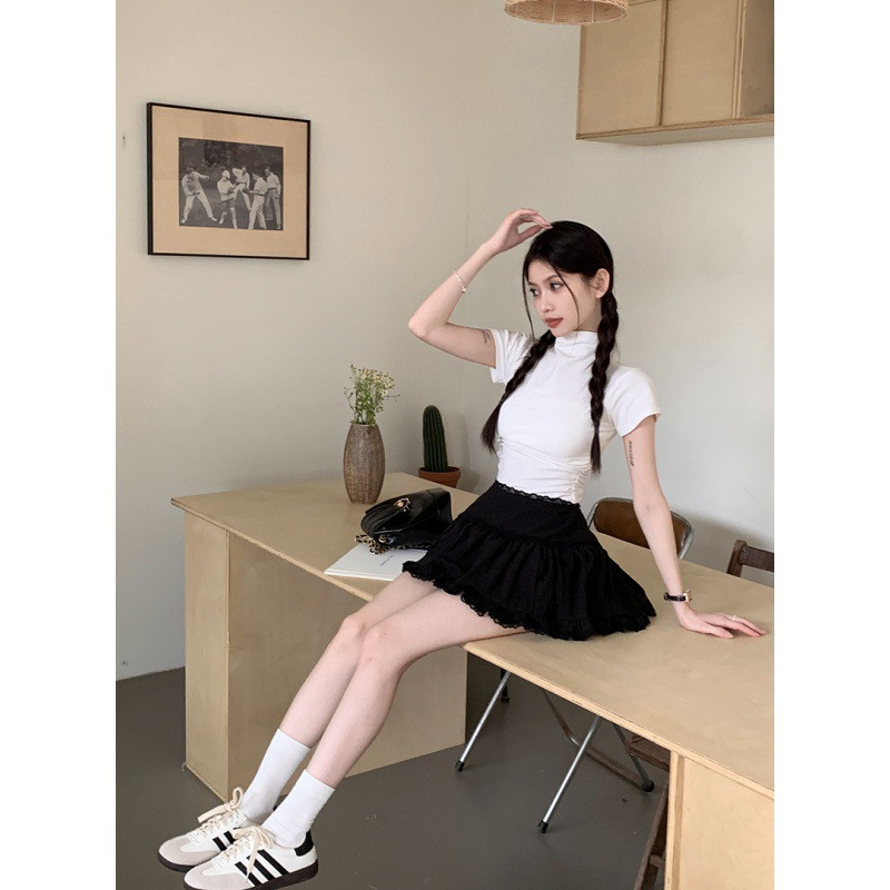 Nyári új fehér, édes redőzött miniszoknya női fodros szoknya béléssel Elasztikus, magas derekú szoknyák női Kawaii Y2k ruházat