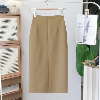 Елегантна плисирана пола с шнурове Корейска мода с цип с висока талия A-line midi поли за жени Streetwear Универсална пола