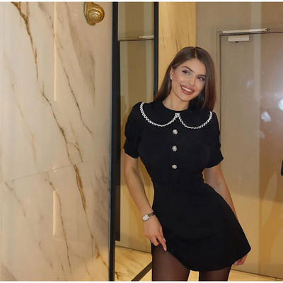 Elegáns babagalléros női ruha 2024 tavaszi nyár divat vékony, rövid ujjú gombos női ruhák High Street Vestidos