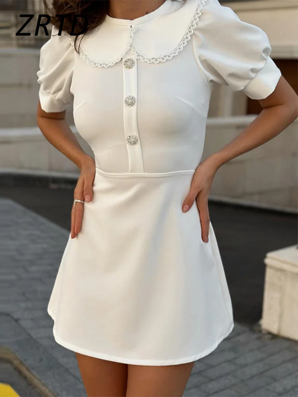 Elegáns babagalléros női ruha 2024 tavaszi nyár divat vékony, rövid ujjú gombos női ruhák High Street Vestidos