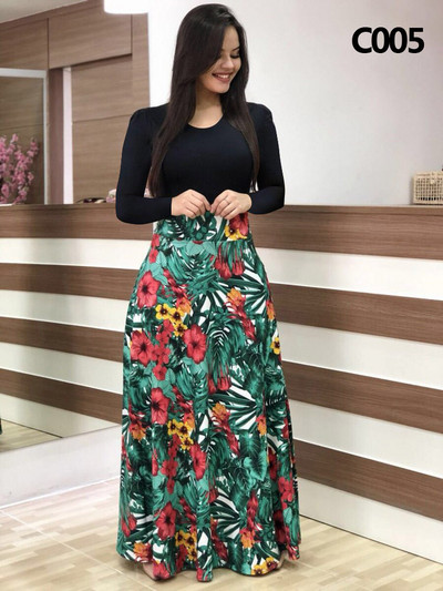 Elegáns női hosszú ruha virágos retro nyomott patchwork hosszú ujjú bankett maxi köntös S-5XL