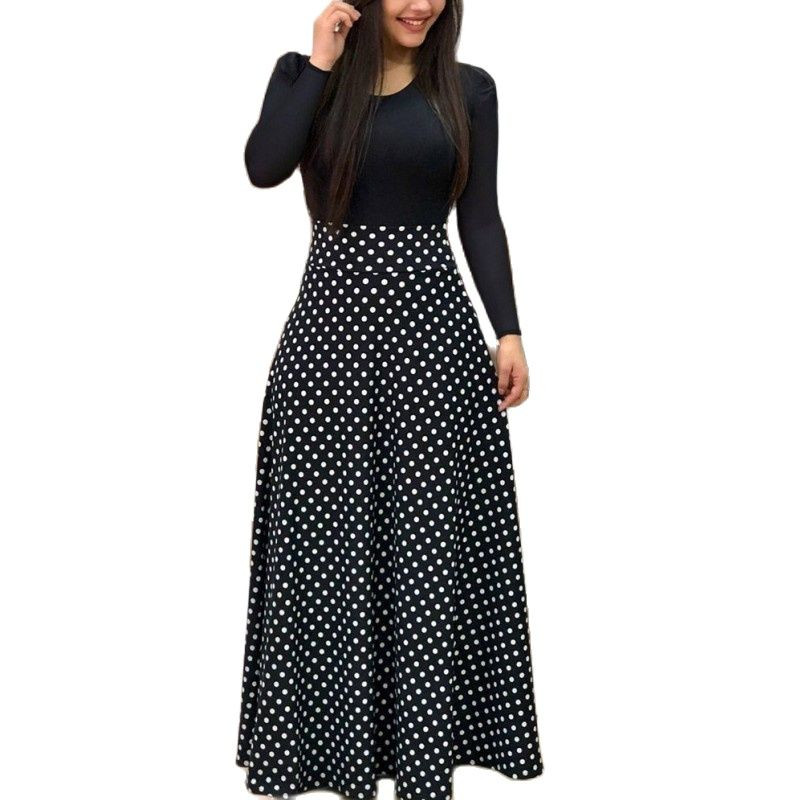 Elegáns női hosszú ruha virágos retro nyomott patchwork hosszú ujjú bankett maxi köntös S-5XL