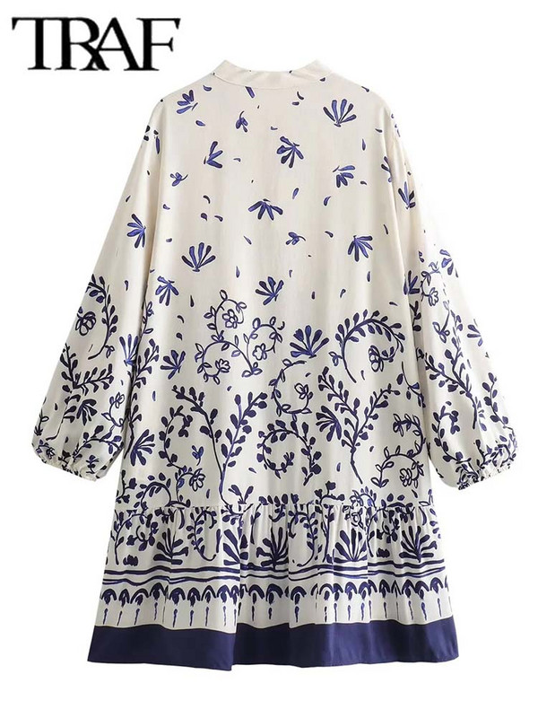 TRAF Print fodros mini ruha női vintage rövid ruhák nőknek 2024 bő női parti ruha hosszú ujjú alkalmi ruhák