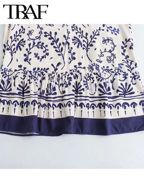 TRAF Print fodros mini ruha női vintage rövid ruhák nőknek 2024 bő női parti ruha hosszú ujjú alkalmi ruhák