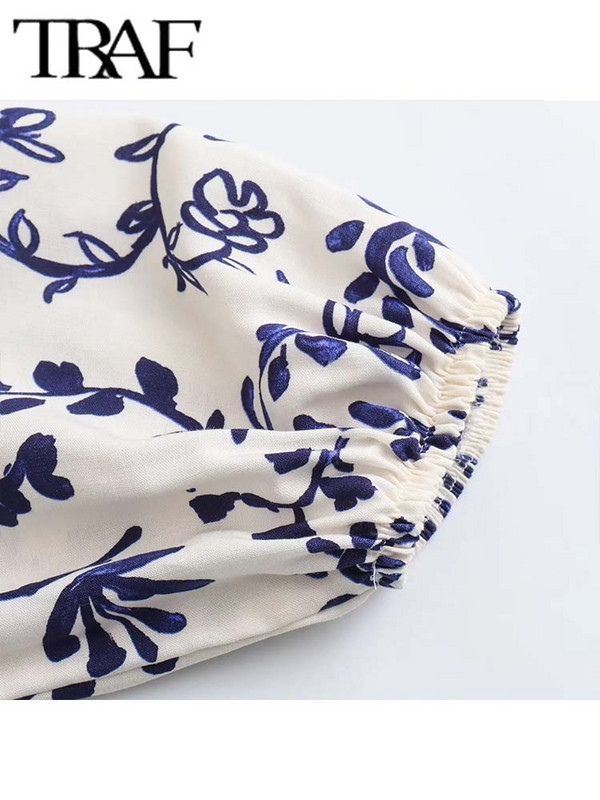 TRAF Print fodros mini ruha női vintage rövid ruhák nőknek 2024 bő női parti ruha hosszú ujjú alkalmi ruhák