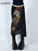 Weekeep y2k Vintage virágmintás hosszú szoknya, elegáns, átlátszó csipke, bő, A-vonalú midi szoknya, 90-es évek Harajuku női ruházat