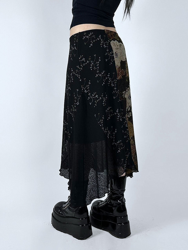Weekeep y2k Vintage virágmintás hosszú szoknya, elegáns, átlátszó csipke, bő, A-vonalú midi szoknya, 90-es évek Harajuku női ruházat
