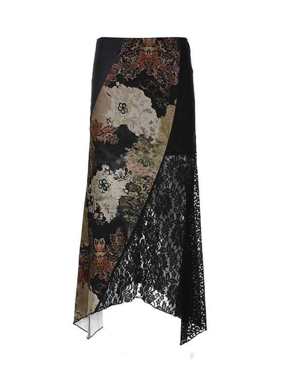 Weekeep y2k Vintage virágmintás hosszú szoknya, elegáns, átlátszó csipke, bő, A-vonalú midi szoknya, 90-es évek Harajuku női ruházat