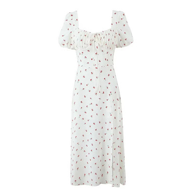 TRAF 2024 Női divatos fűzős és osztott tengerparti üdülőhelyi stílusú nyomtatott ruha alkalmi vékony, rövid ujjú U nyakú ruhák Vestidos