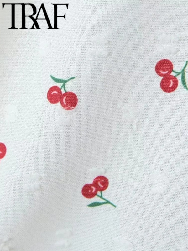 TRAF 2024 Női divatos fűzős és osztott tengerparti üdülőhelyi stílusú nyomtatott ruha alkalmi vékony, rövid ujjú U nyakú ruhák Vestidos