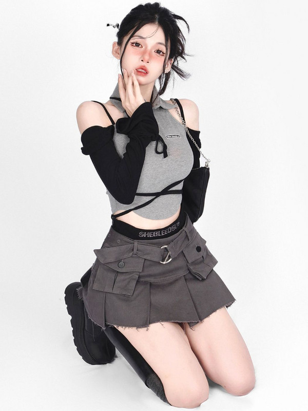 Mini szoknyák Női Patchwork Retro szexi redőzött Összes Faldas Design Szafari Stílus Személyiség Ulzzang Hot Girls Nyári Farmer