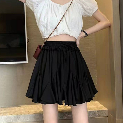 Divatos, teljesen egybevágó mini szoknyák nőknek koreai stílusú, magas derekú, fűzős fehér szoknya, női nyári új fodros rövid szoknya