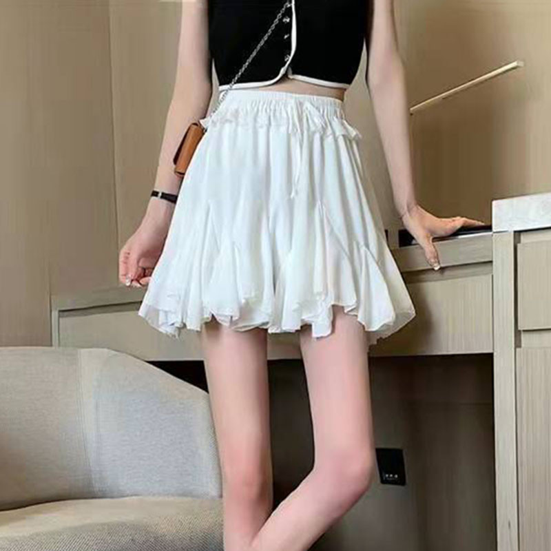 Divatos, teljesen egybevágó mini szoknyák nőknek koreai stílusú, magas derekú, fűzős fehér szoknya, női nyári új fodros rövid szoknya