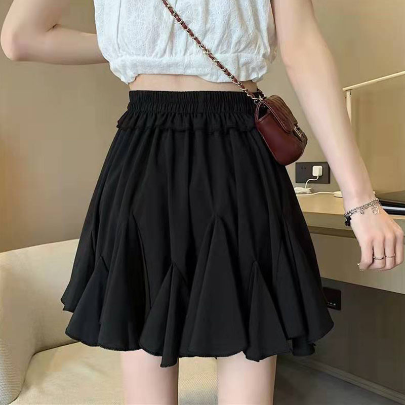 Divatos, teljesen egybevágó mini szoknyák nőknek koreai stílusú, magas derekú, fűzős fehér szoknya, női nyári új fodros rövid szoknya