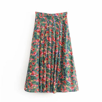 Withered Ins Blogger England Vintage Floral print Πλισέ πιρούνι ψηλόμεση γυναικεία φούστα Faldas Mujer Moda 2022 Μακρυές Γυναικείες φούστες